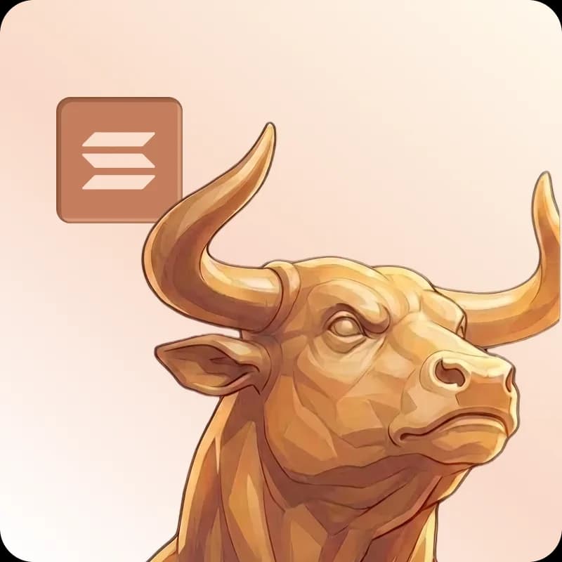 Golden bull beside a Solana logo tile