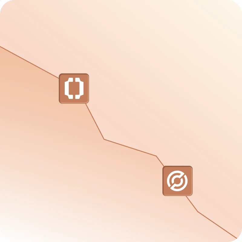 Declining price line connecting the CRCL and OpenUSD logos
